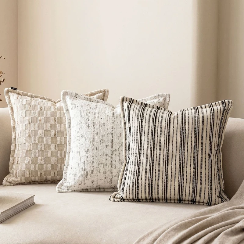 Fashionable Retro Striped Weaving Jacquard Pillow Cover Double Sided Chenille Edge Pressed Cushion Cases for Home Decor 45x45cm 4