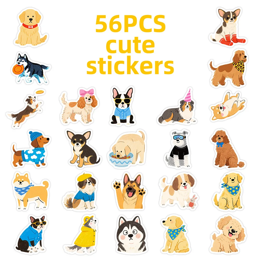 56PCS Hand Drawn Dog Cartoon Graffiti Stickers Cute Pet Notebook Computer Decoration Stationary Pencil Stickers