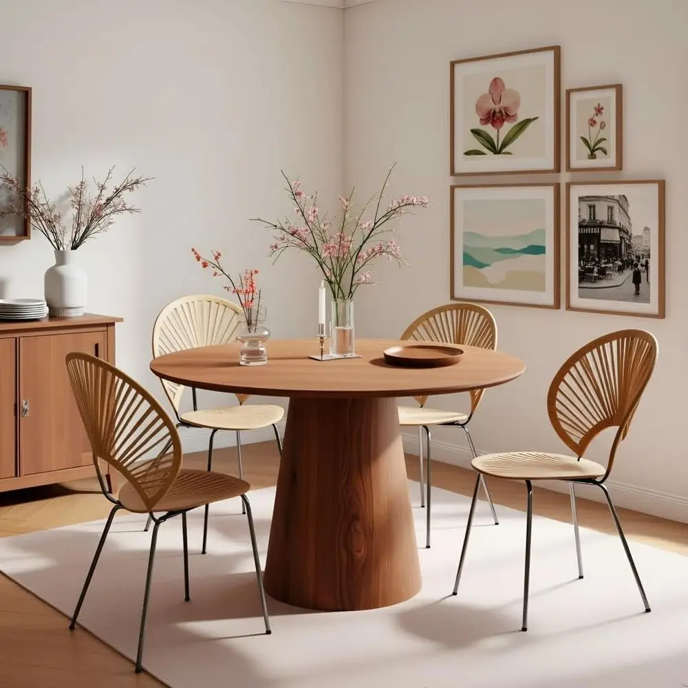 

Rustic Walnut 43 Round Dining Table with Minimalist Pedestal for Kitchen and Dining Room