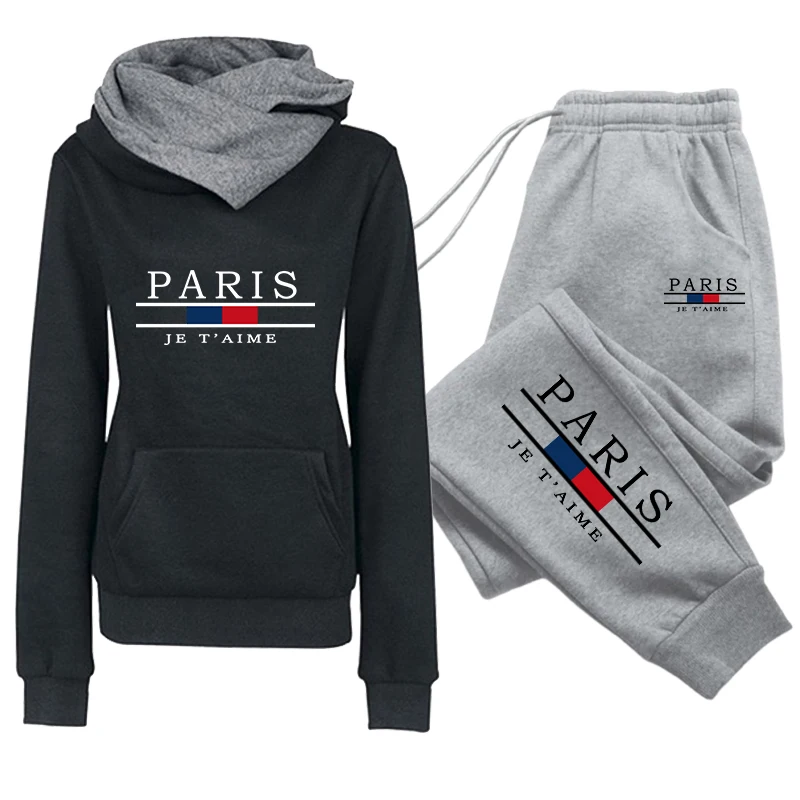 Damen-Set/Hoodie/Hose, Paris-Mode-Trainingsanzug, Kapuzenpullover, Jogginghose, Herbst-Winter, Damen, Alltag, Freizeit, Sport-Outfit – Detail 1