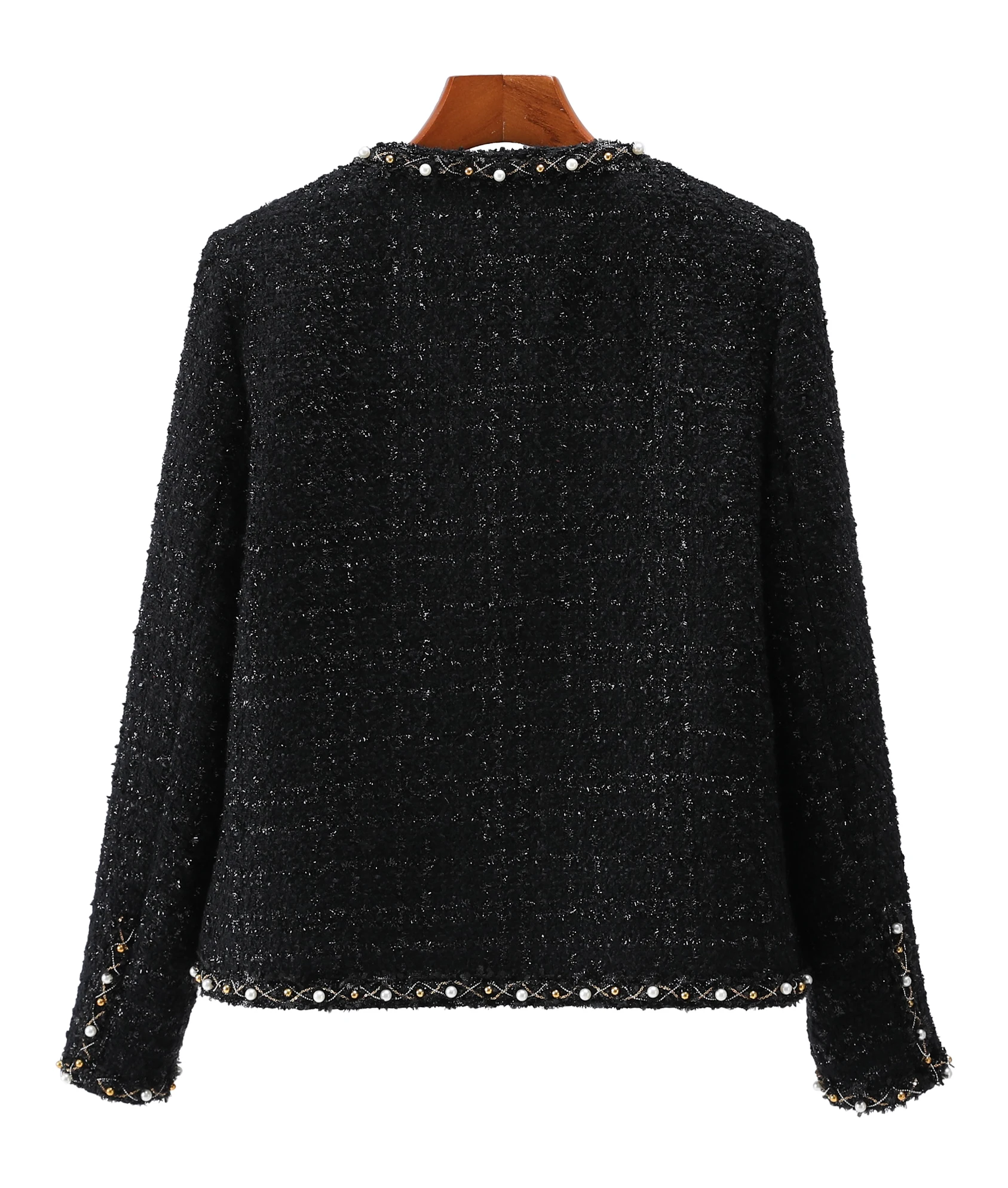 New Fashion Round Neck Elegant Light Luxury Celebrity High-End Heavy Industry Beading Temperament Design Tweed Jacket