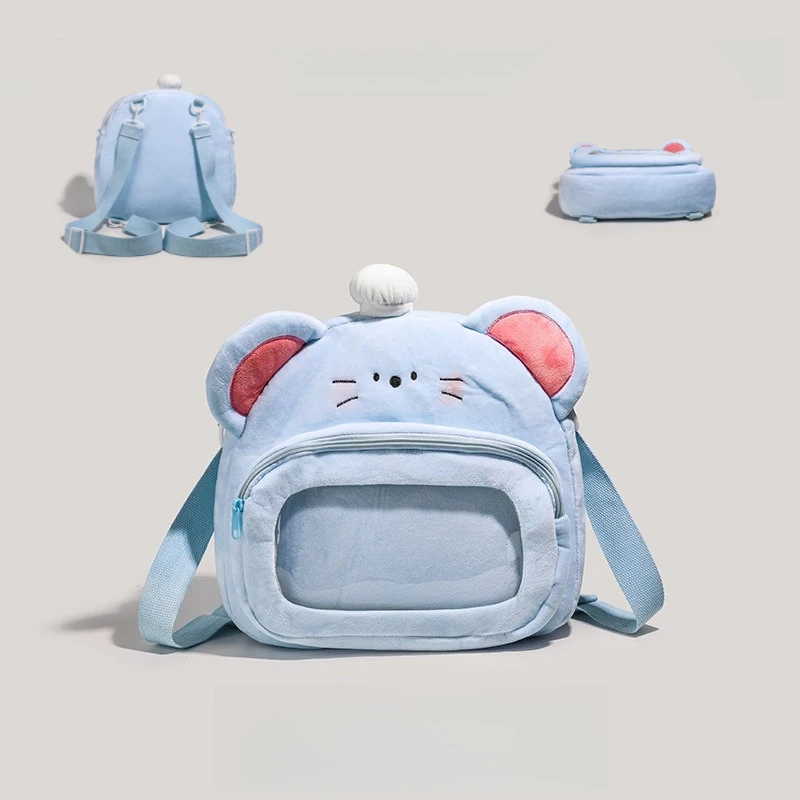 

Плюшевый милый мультяшный рюкзак-мышь, синий рюкзак-мышь «Жадина», сумка для хранения JK, сумка для демонстрации кукол, детский школьный маленький рюкзак
