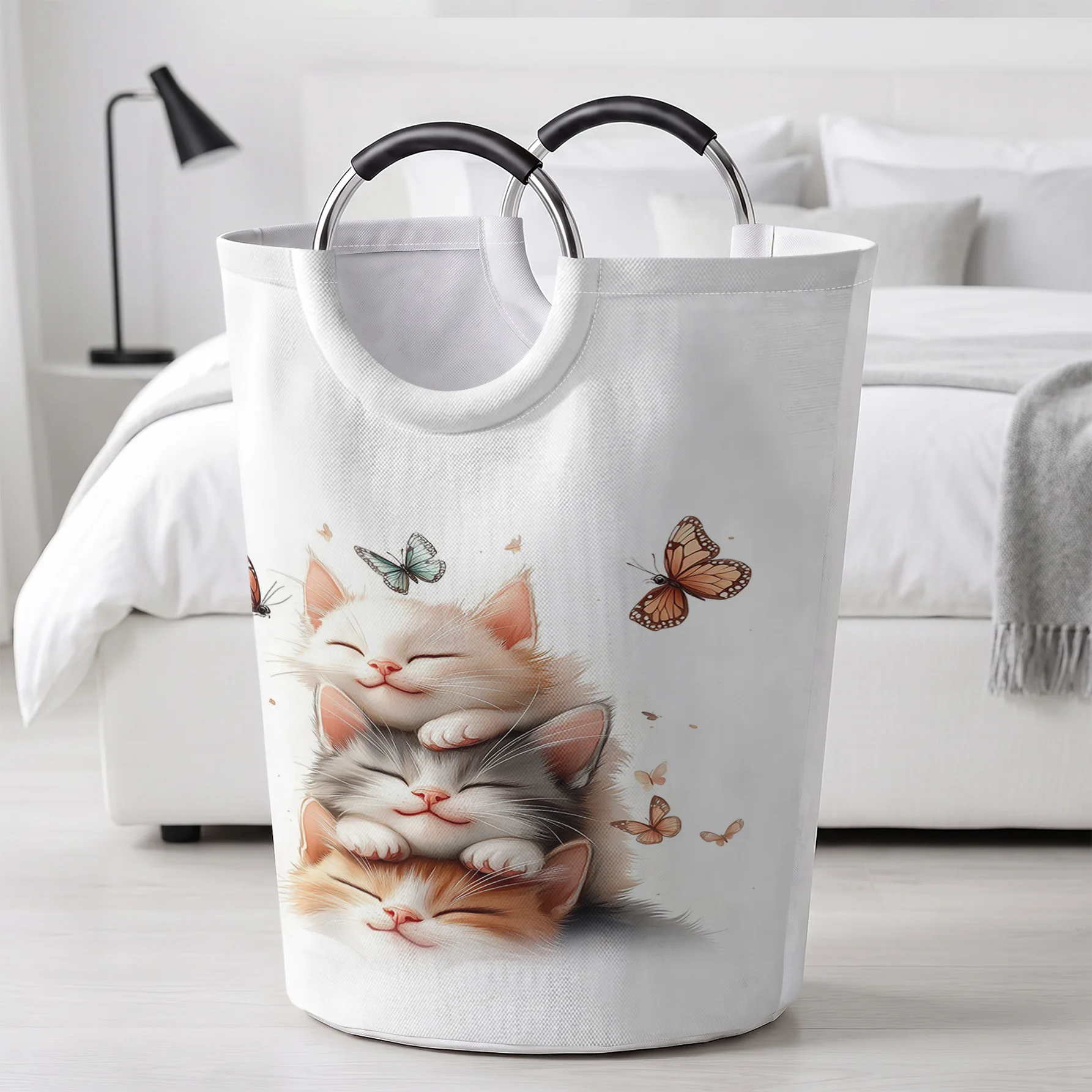 Stacked Kittens And Butterflies Handheld Storage Basket, For Laundry, Bedroom & Home Sundries Storage