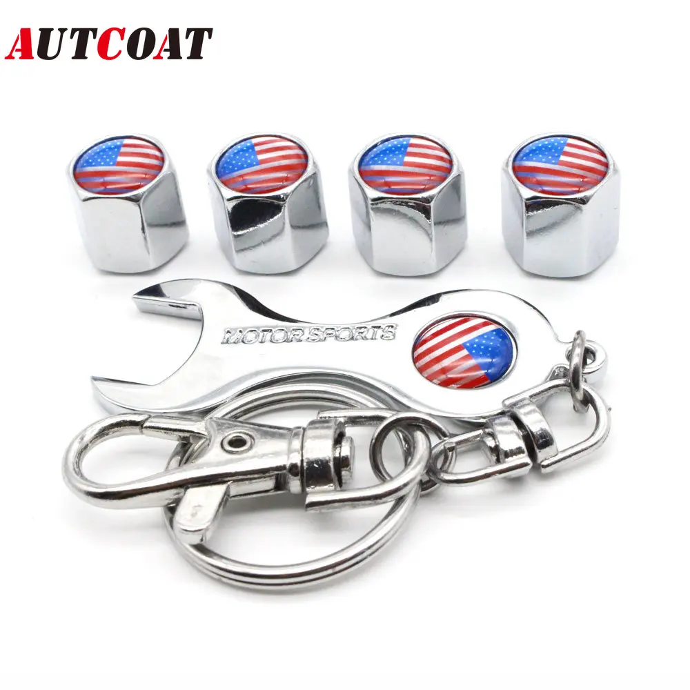 

1Set Anti-theft Car Tire wheel Valve Stems America Flag Style Air Caps With Keychain Wrench Zinc Alloy(Fits: Most Cars)