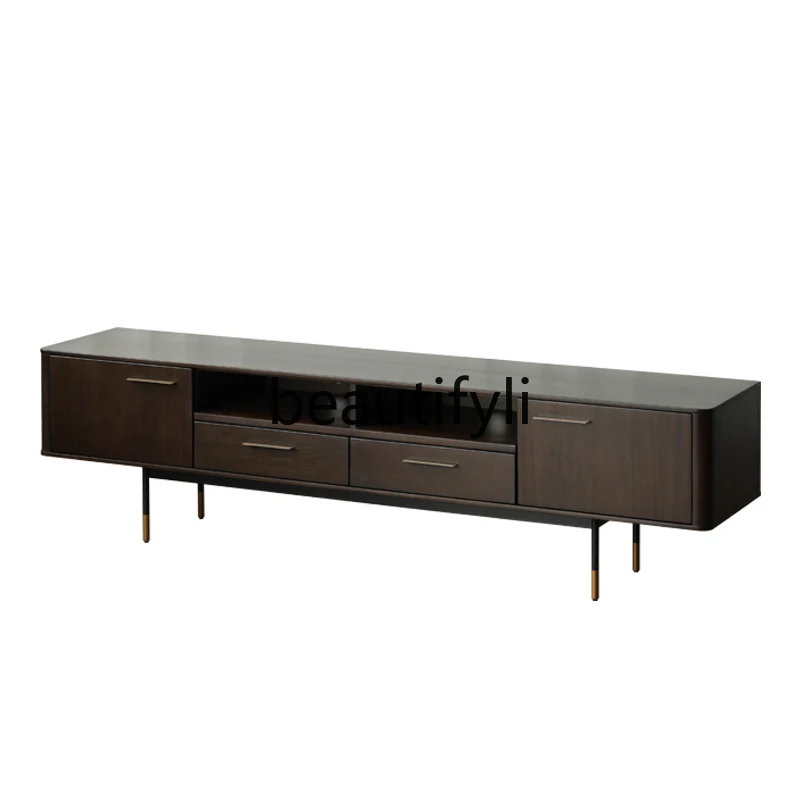 

Medieval industrial style expression TV cabinet imported boxwood solid wood metal feet retro Italian audio-visual cabinet