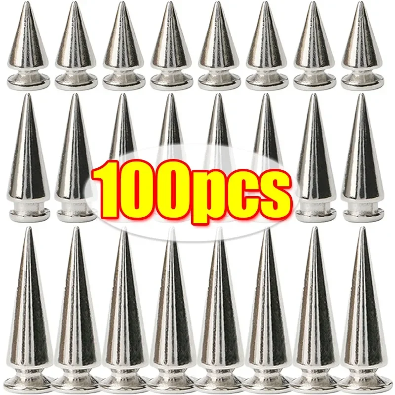 20/14/10MM Silver Rivets Round Cone Spikes DIY Punk Cone Studs Shoes Clothing Garment Double Cap Nail Rivet Handcraft Supplies