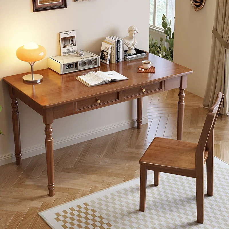 Scrivania nera interamente in legno massello Camera da letto americana per studio domestico Tavolo da scrittura per scrivania per computer retrò francese europeo per piccoli appartamenti