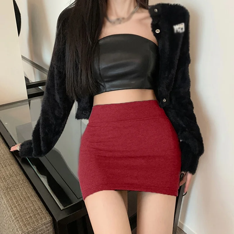 Gonna coreana corta versatile Y2K tinta unita sottile a vita alta vintage sexy slim gonne corte tutto-fiammifero