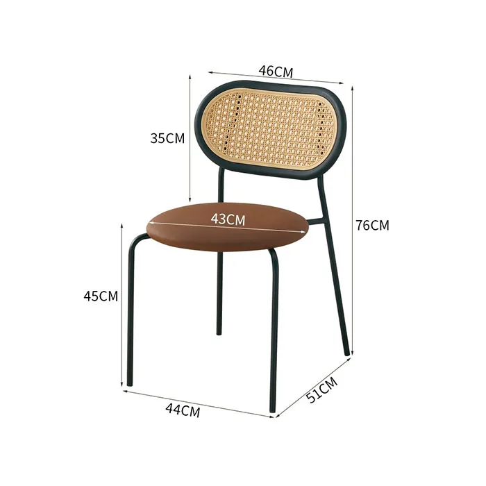 

Internet celebrity retro, Nordic rattan home, wrought iron dining chair backrest stool study folk dining table