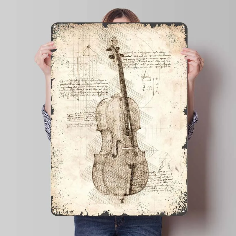 Cello Metal Sign Blueprints Poster Retro Custom Tinplate Signs for Wall Art Decoration Living Room Decorations Dekoration Decor