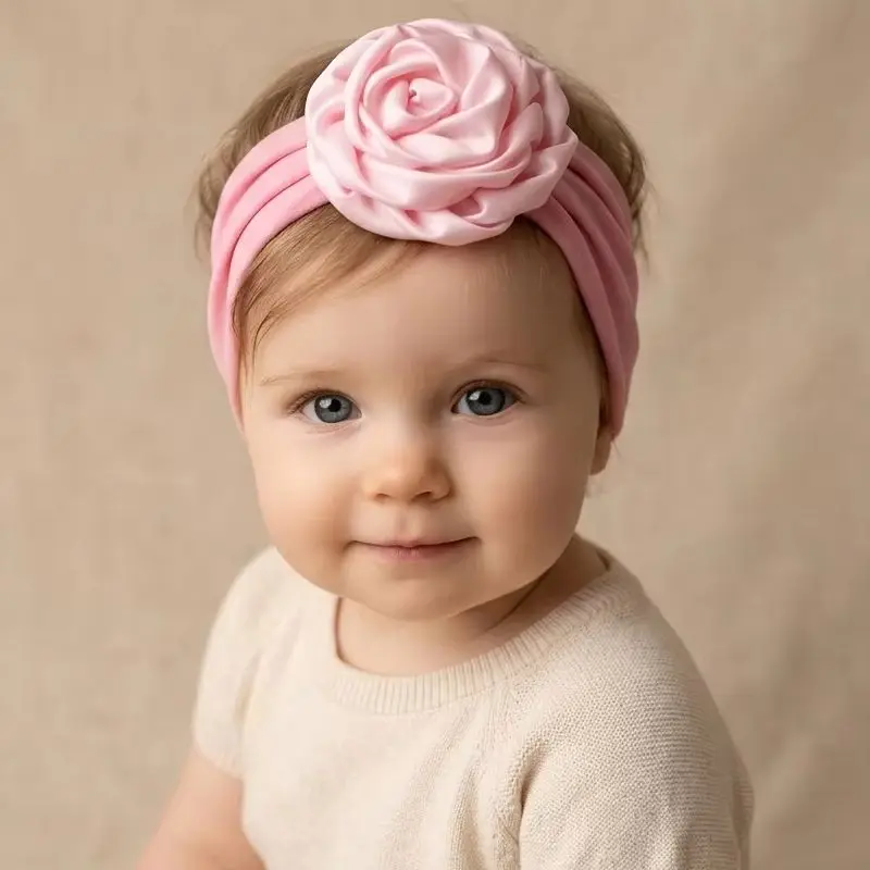 

Милая мягкая эластичная шифоновая повязка на голову с цветком для новорожденных, широкая нейлоновая повязка-узелок для младенцев, головной убор для девочек, реквизит для фотосессий