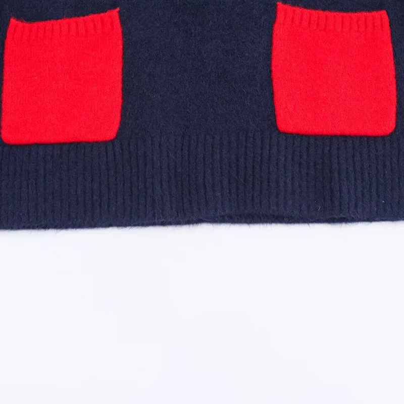 Otoño Turn-down Collar manga corta Tops tejidos mujeres botones decoración contraste Tops mujer ropa Casual 2025 nuevo