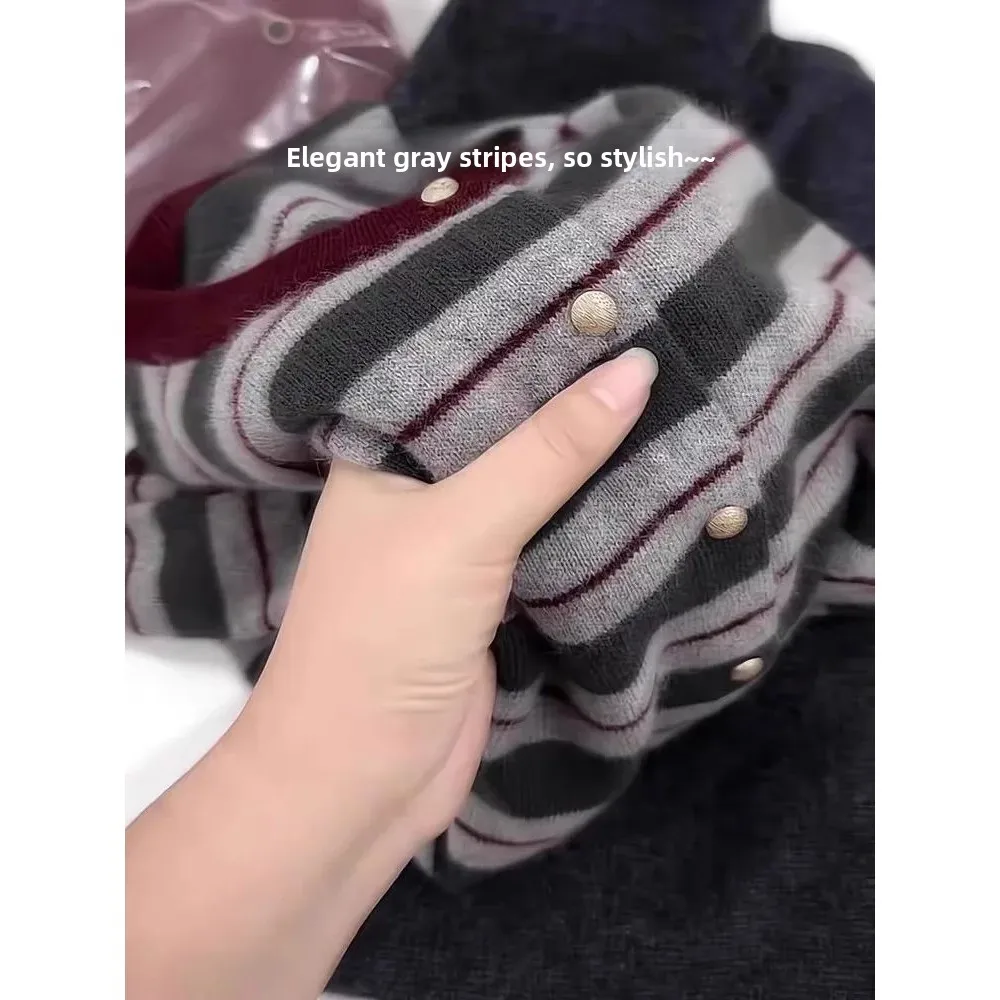 

Европейский полосатый кардиган Camere, женский весенне-осенний яркий женский вязаный свитер из волокна Coolmax, женский кардиган