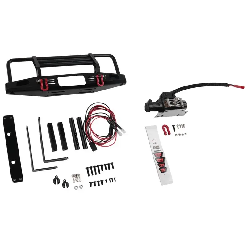 ABUM-Metal Front Bumper With Winch Remote Controller System For 1/10 RC Crawler Traxxas TRX4 Axial SCX10 & SCX10 II 90046