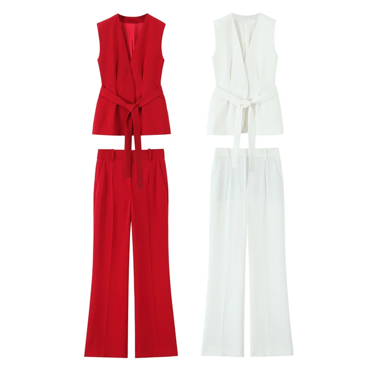 

PB&ZA2025 Summer New Women's Clothing Commuting Design Sense Versatile Matching Belt Vest With Mid-waist Straight Trousers