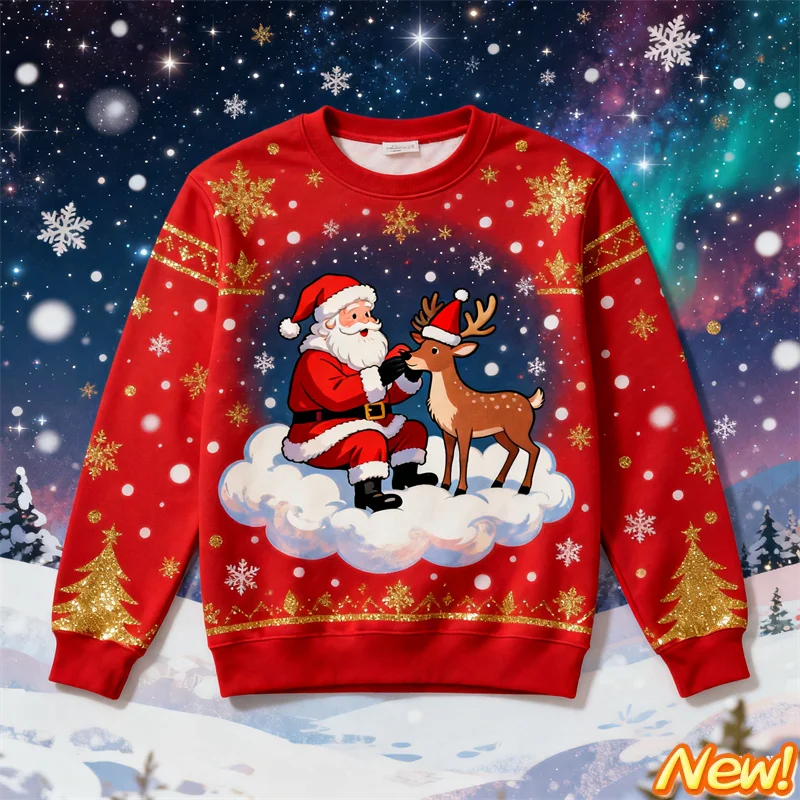 2026 جديد سانتا كلوز الجرافيك القبيح عيد الميلاد سترة ملابس عطلة غير رسمية ثلاثية الأبعاد مطبوعة عيد الميلاد بلوزات فضفاضة الشارع الشهير البلوفرات #1