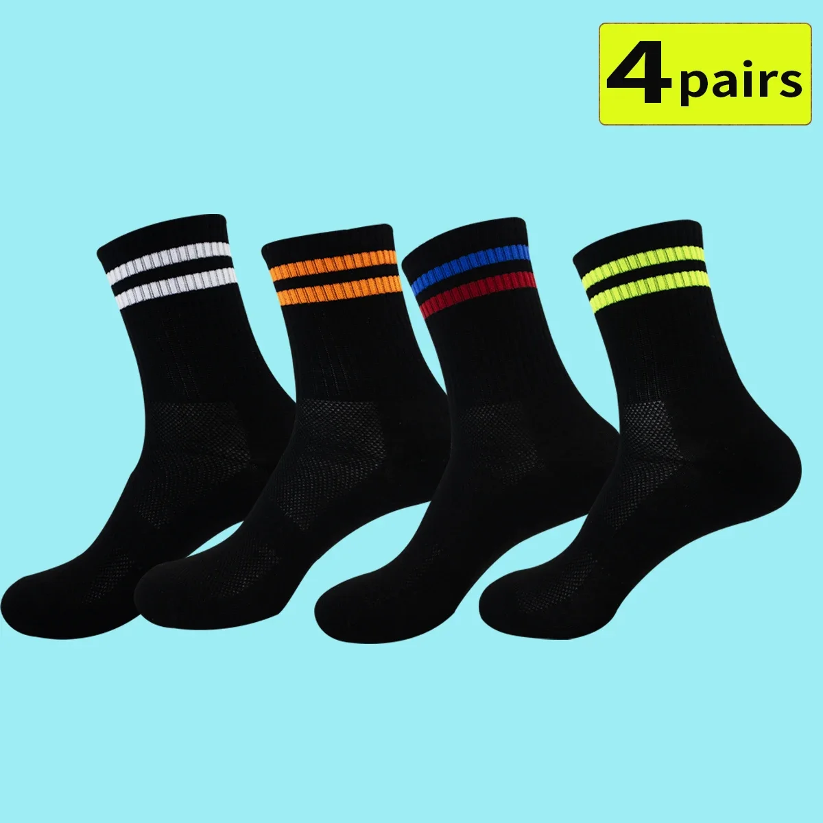 

4 пары смешанных мужских спортивных носков для отдыха на открытом воздухе, впитывающих влагу и быстро сохнет, можно стирать в машине.