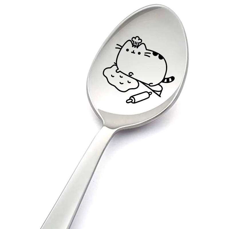 Pusheens Stainless Steel Spoon Kids Cartoon Cute Tablespoon Anime Coffee Mixing Spoons Creative Fashion Soupspoon Children Gifts