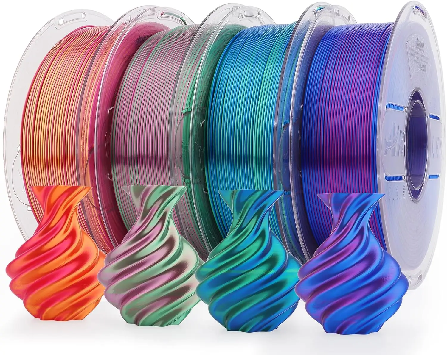 

Silk PLA 3D Printer Filament Set, Shiny Dual-Color 1.75mm Multi-Color Changing Spools for Most FDM Printers, 1KG x4