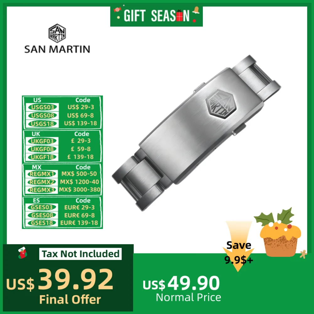 San Martin New 316L Satinless Steel Fly Adjustable Watch Clasp For 16mm Bracelet Folding Stretch Durable Easy To Install 걸쇠