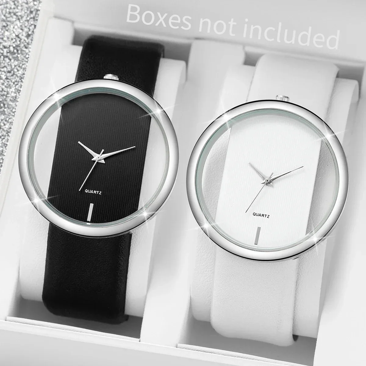 ABC2026 Simple and Transparent Creative Cutout Fashionable and Dignified Leather Belt Couple Quartz Watch