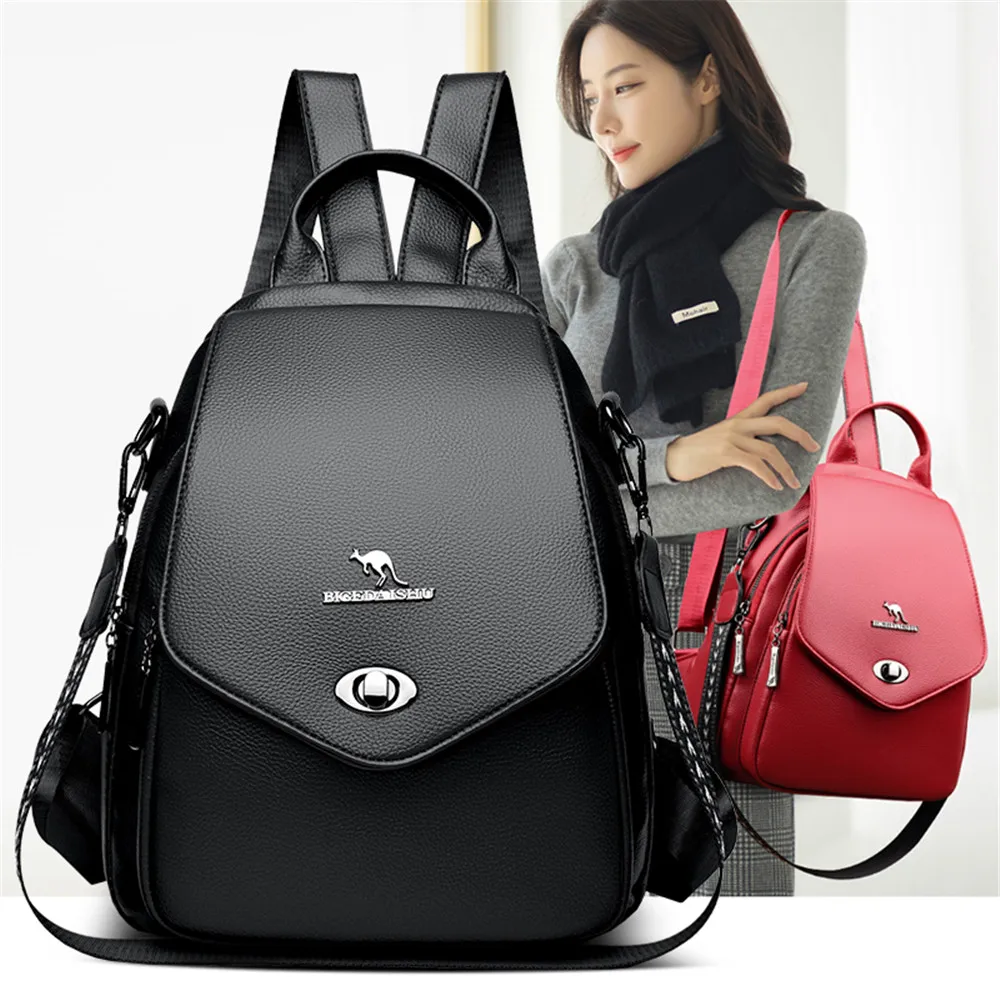 Fashion Lock Women Backpack Designer High Quality Leather Women School Bags Multifunction Large Capacity Travel Backpack Mochila