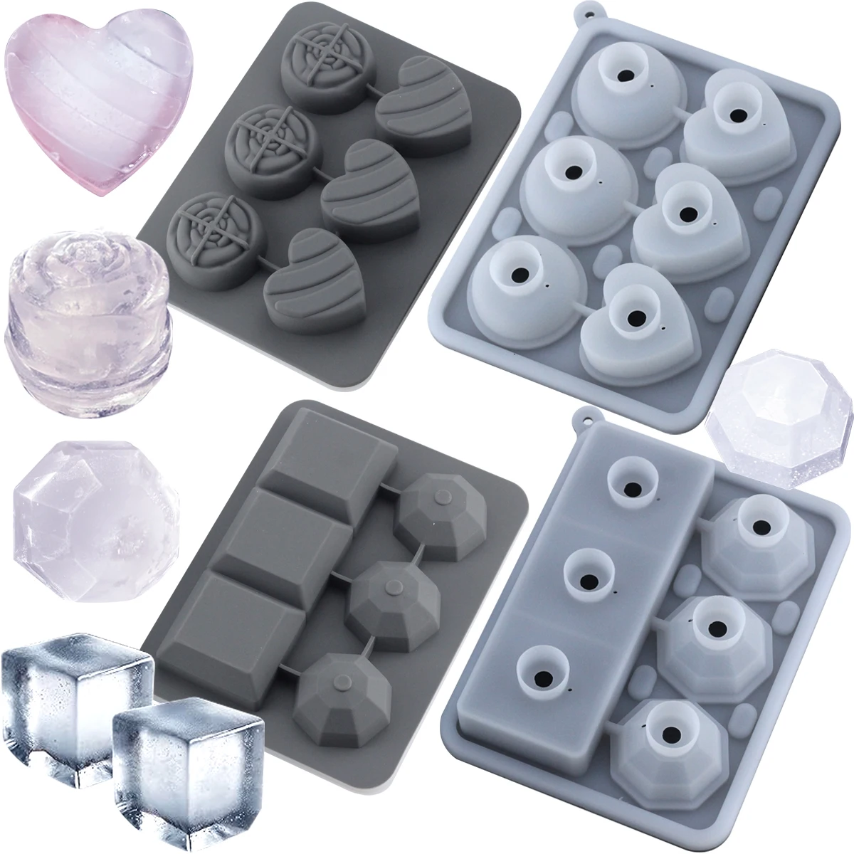 

2 Style Silicone Ice Cube Tray Ice Cube Molds Rose heart,Diamond Ice Cube Maker Mold For Cocktails Drinks Whiskey