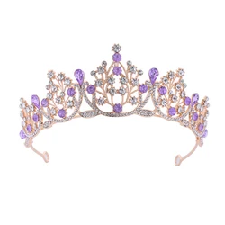 Hot Pink Purple Luxury Crystal Wedding Diadem Princess Birthday Tiara Headbands For Women Crown Bride Hair Accessories