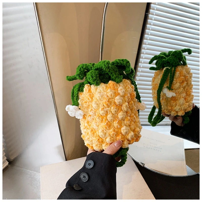 

Вязаные крючком сумки с ананасом, женский кошелек для монет, одна сумка через плечо, мягкая осенне-зимняя новая стильная милая сумка-мессенджер