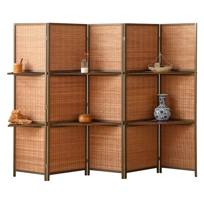 New Chinese bamboo screen partition retro folding screen folding mobile living room tea room hotel study office