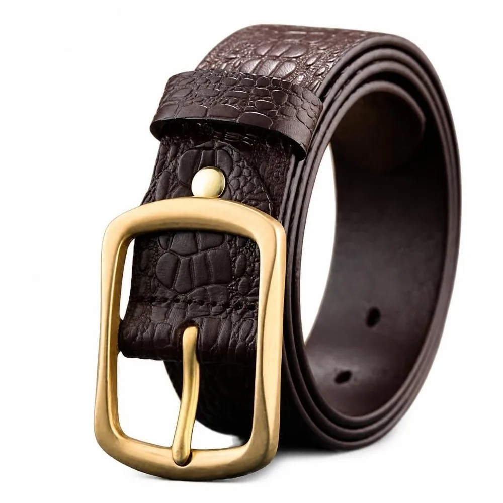 Embossed Texture Faux Leather Belt Durable Stitching Adjustable Crocodile Grain Belt Casual Alloy Pin Buckle Pin Buckle Belt