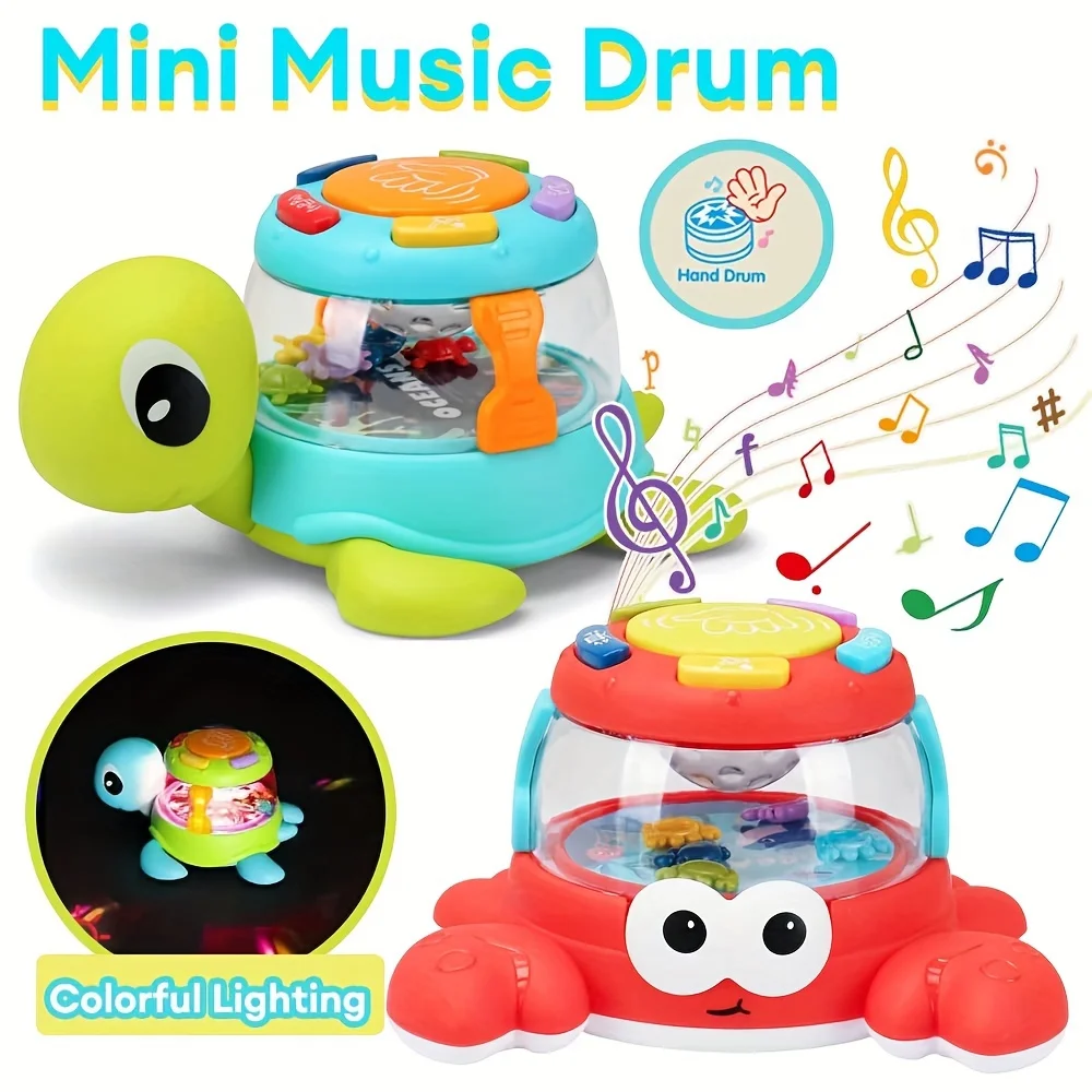Giocattolo musicale per bambini con tartaruga e granchio, tamburo musicale per l'apprendimento precoce, migliora le abilità motorie fini, interazione genitore-figlio, regalo di compleanno