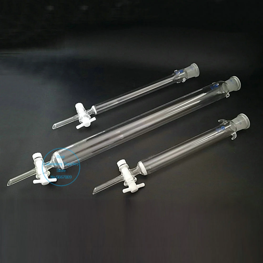 1pcs lab 24# glass sand core chromatography column with standard mouth and PTFE piston 16 22 30 40*200 300 400mm