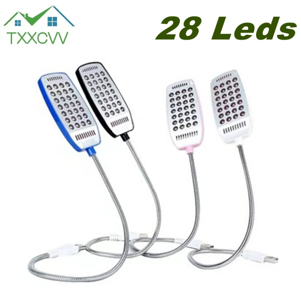 Lampu Lampu LED USB TxxCvv Lampu Baca Buku Fleksibel LED 28 untuk Komputer PC Laptop Notebook Esensial Furnitur 4 Warna