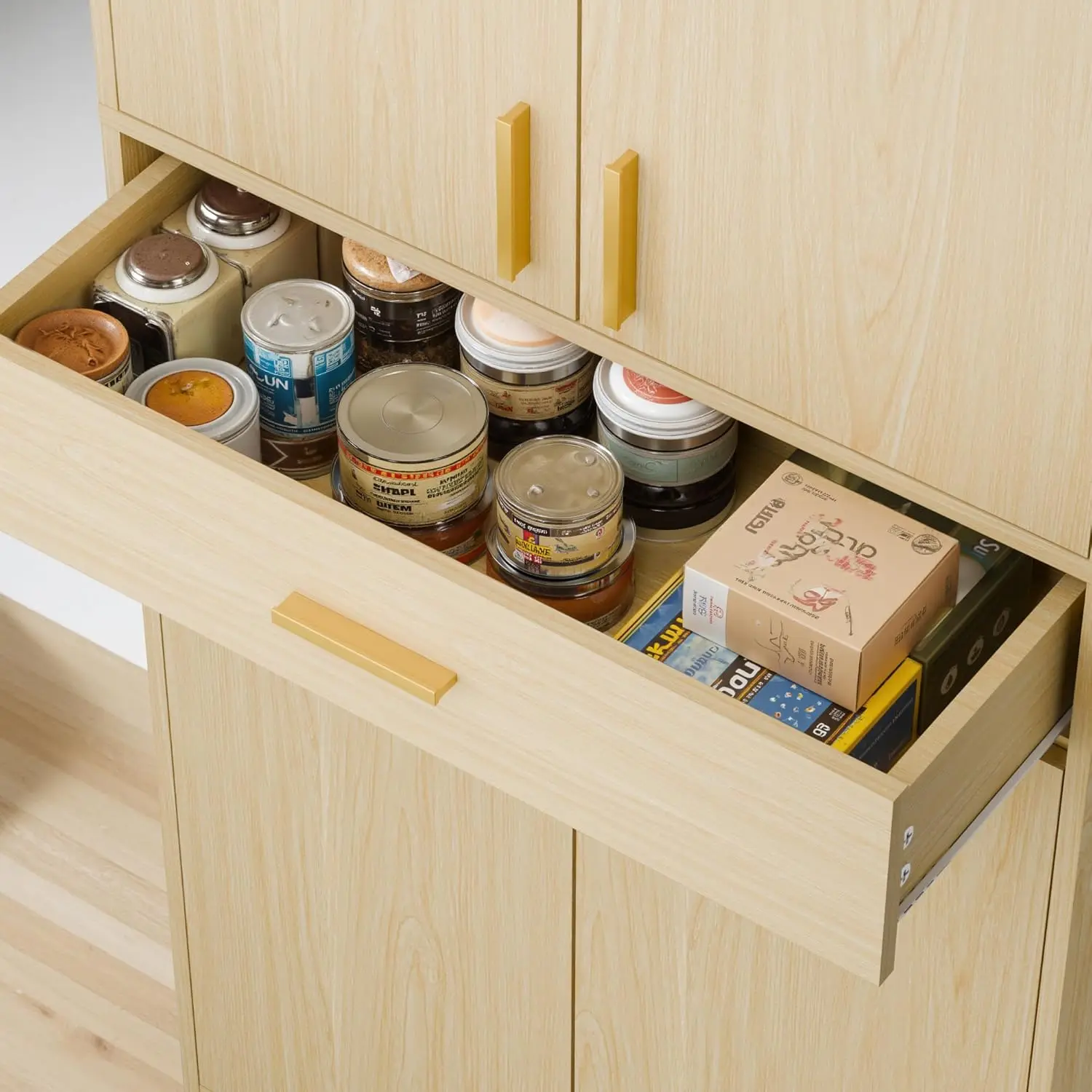 خزانة مخزن، خزانة تخزين المطبخ بطول 71 بوصة مع أبواب ورفوف، خزانة خشبية قائمة بذاتها مع درج