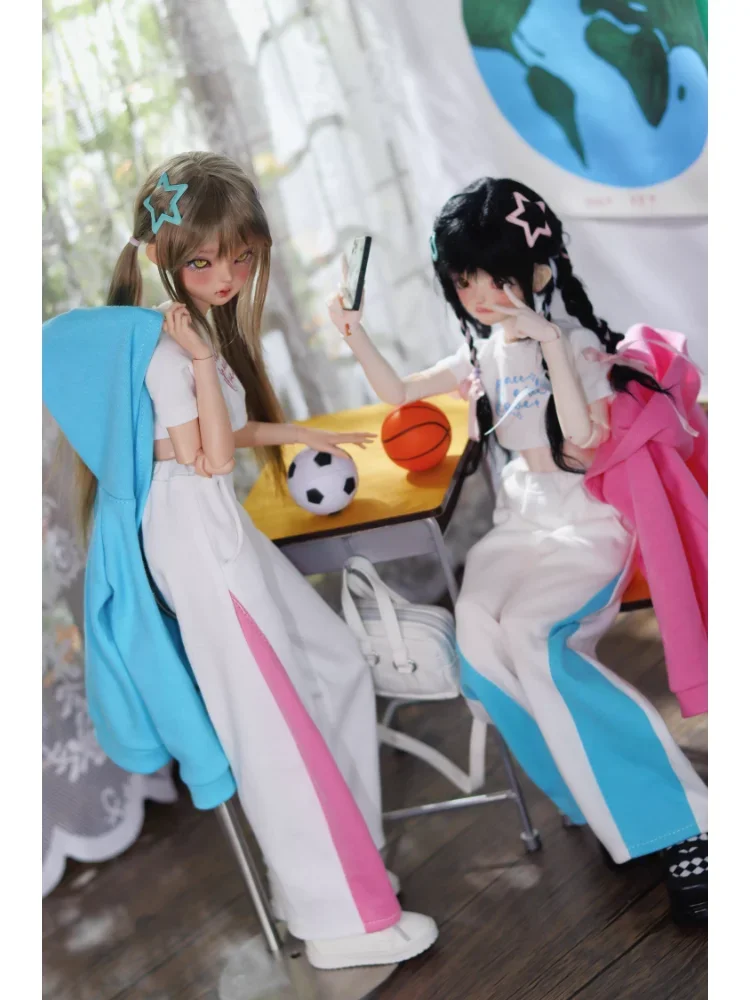 Roupas de boneca bjd para bonecas 1/4, conjunto de roupas esportivas azuis e rosa, acessórios de roupas para bonecas (sem bonecas)