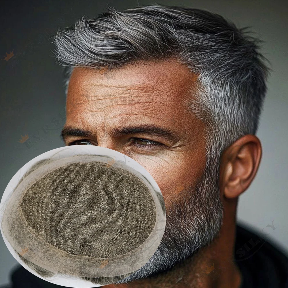 

Супер тонкая кожа, искусственный и австралийский кружевной мужской парик, прочный 1B20, серый, черный, невидимый, натуральная линия волос, коричневый, европейские человеческие волосы, мужской парик