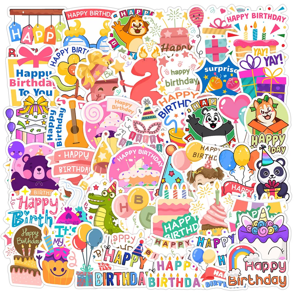 

50 шт., наклейки с граффити на день рождения-креативный дизайн с днем рождения, водонепроницаемый декор для чашки воды, телефона, магазин AnimeWorlds
