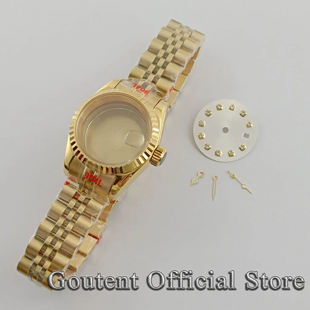 Goutent 26mm Silver Golden Rose Gold Watch Case With Dial Hands Sapphire Glass Fit NH05 NH06 Movement