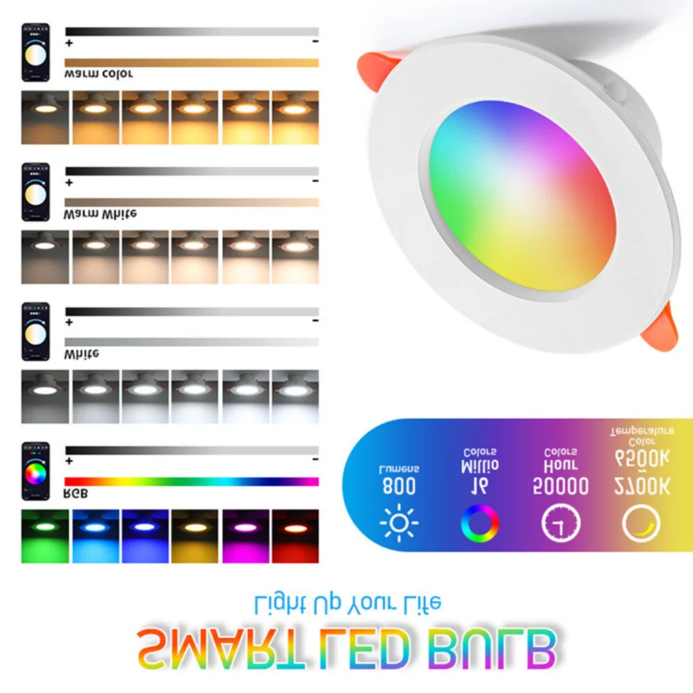 

1-10PCS Smart LED Downlight Bluetooth-Compatible Round Panel Light 2700K-6500K RGB CW Full Color Recessed Down Light Home Decor
