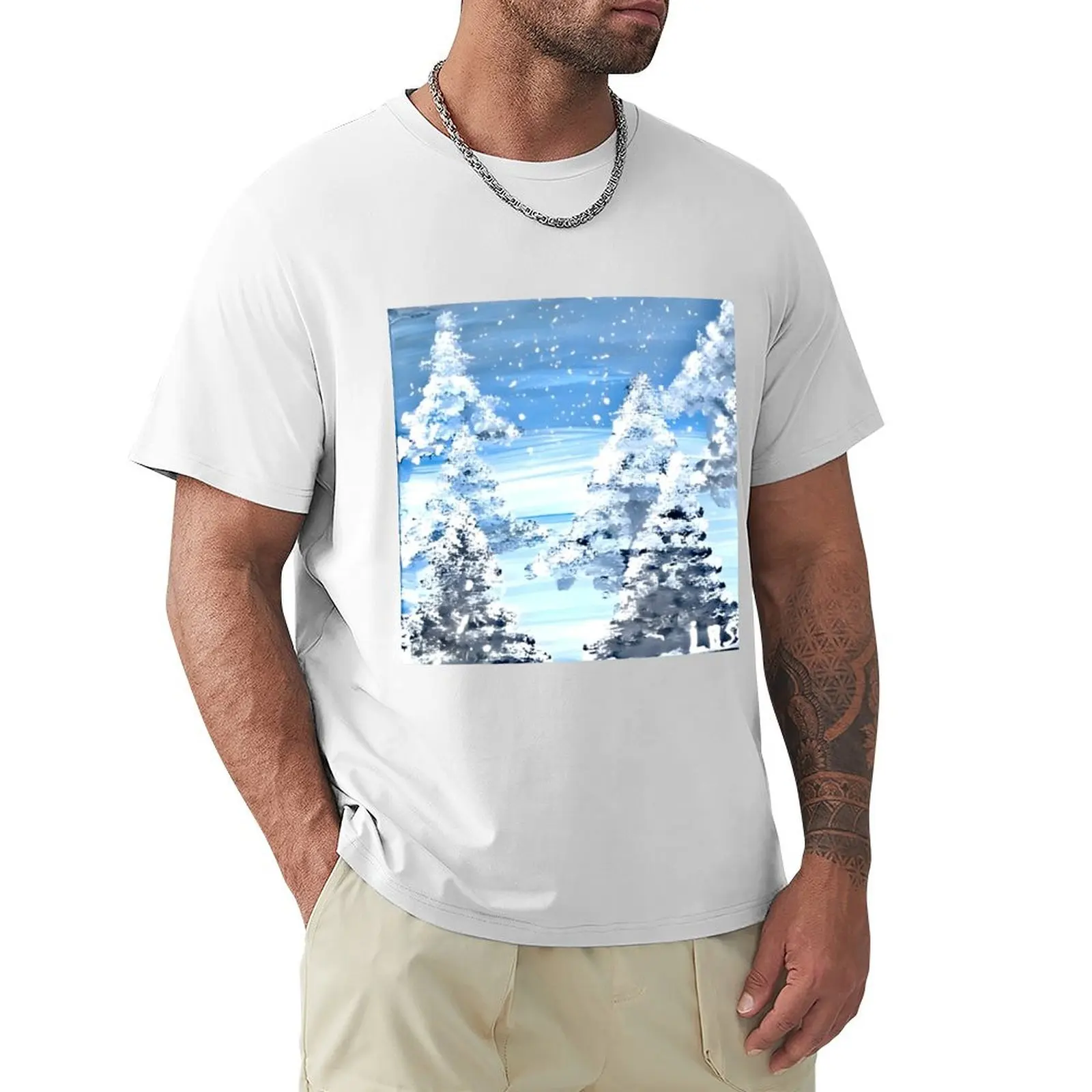 Winter trees acrylic painting T-Shirt anime clothes vintage mens graphic t-shirts hip hop