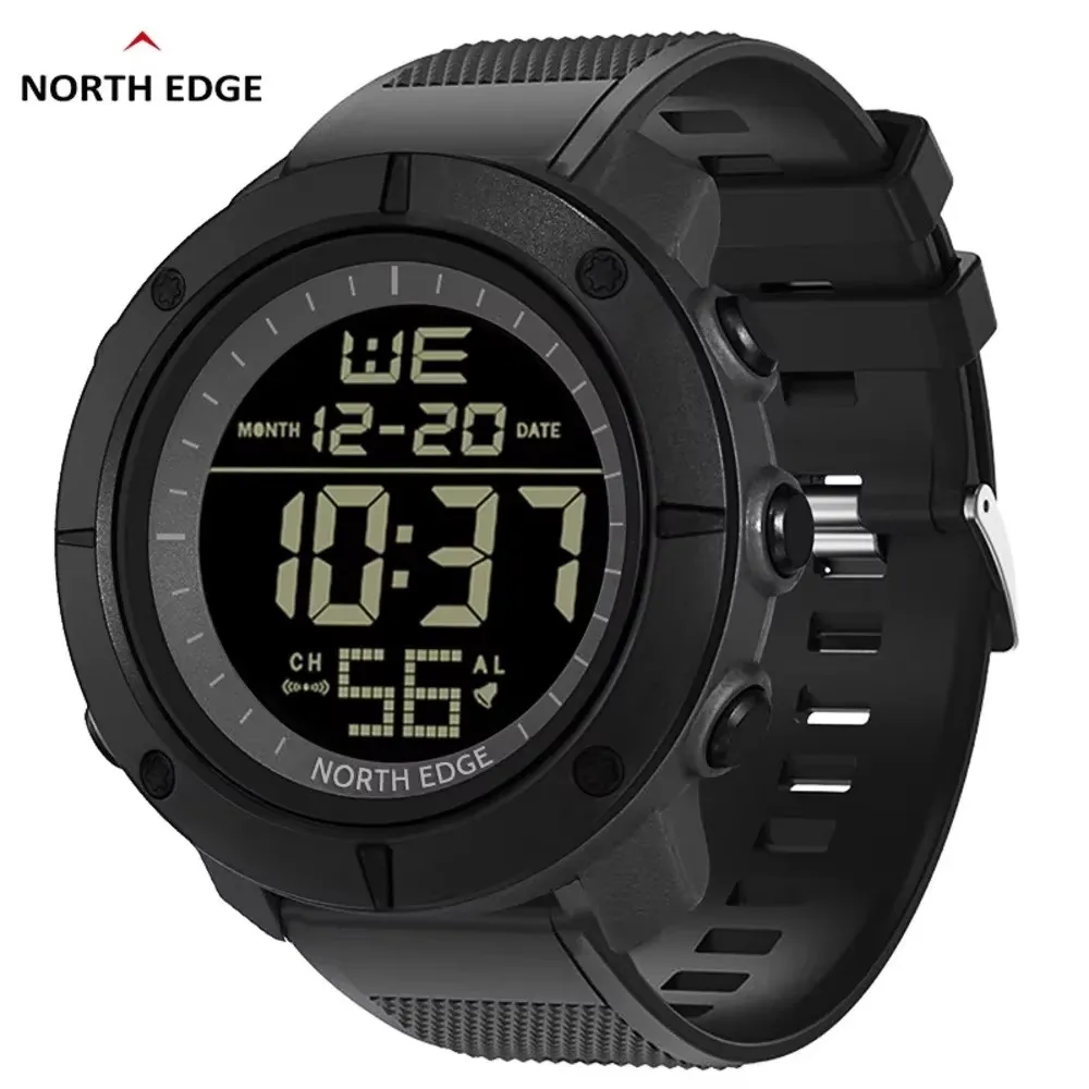 Reloj NORTH EDGE TANK para exteriores para Hombre, Reloj despertador, informe de hora, retroiluminación EL, resistente al agua, banda de silicona de 50M, Reloj para Hombre