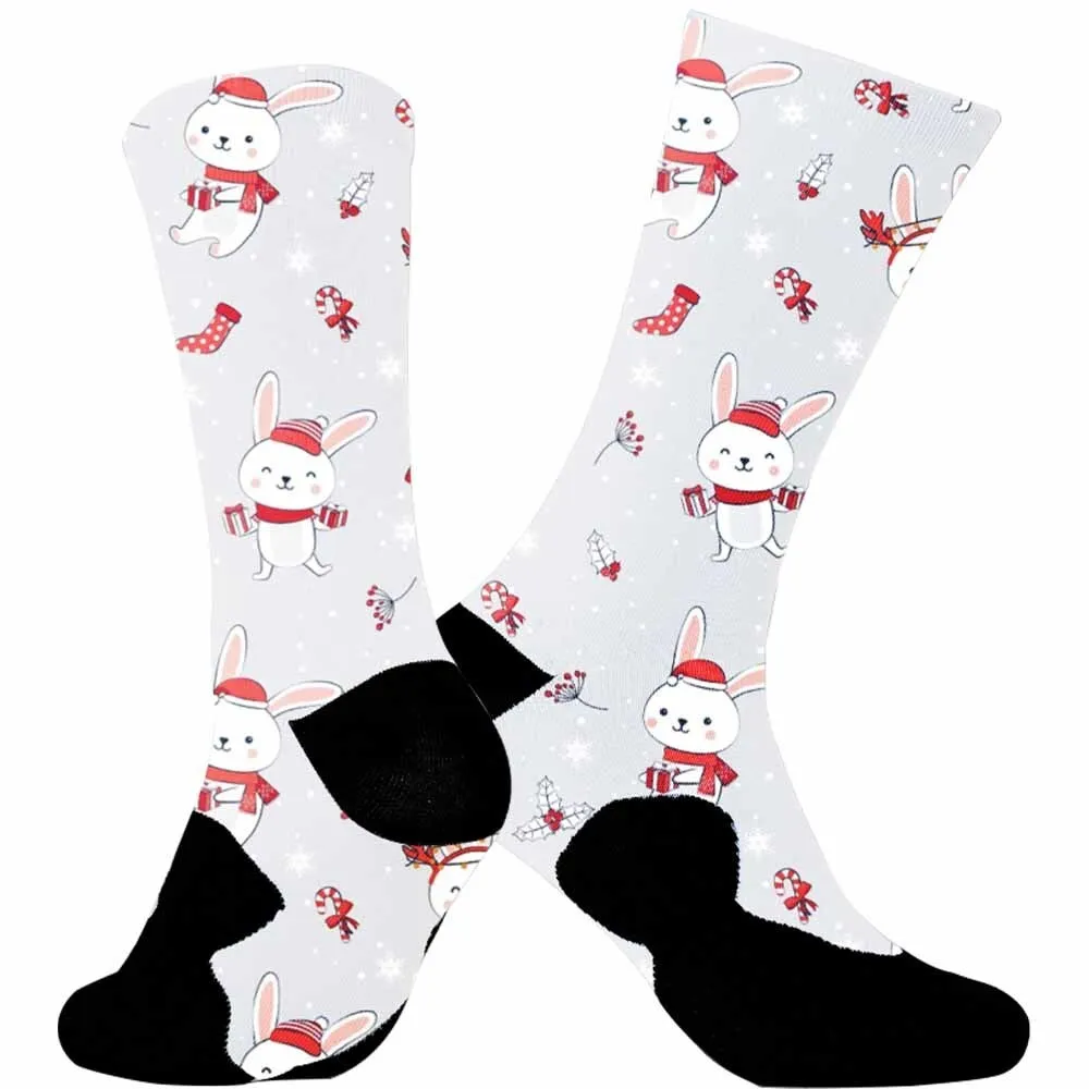 Cute Christmas Rabbit Sports Cycling Socks, breathable and durable, moisture wicking, tightly fitting, unisex, 2024 new model