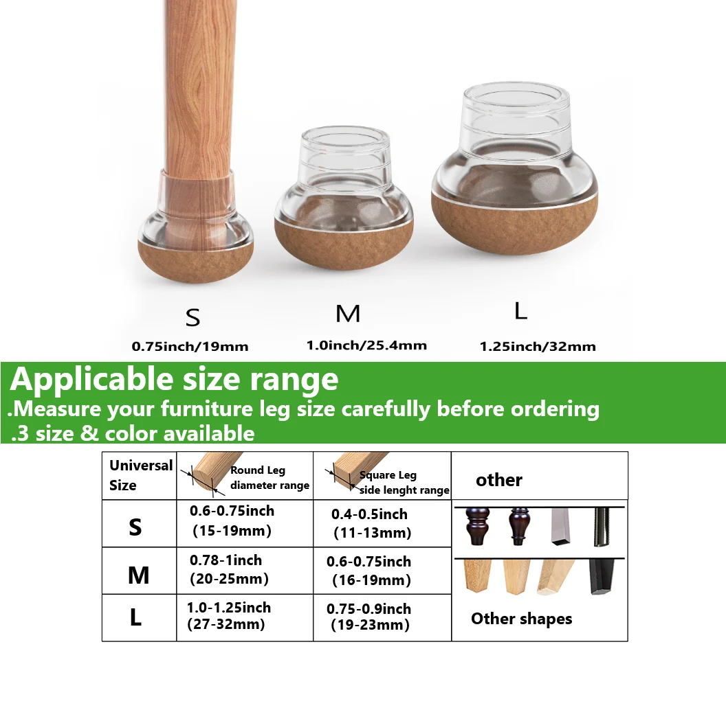 Protetores redondos do assoalho da perna da cadeira de 16 pces, almofadas da mobília para pisos de madeira, controles deslizantes da mobília para pernas da cadeira, tampões de perna de silicone