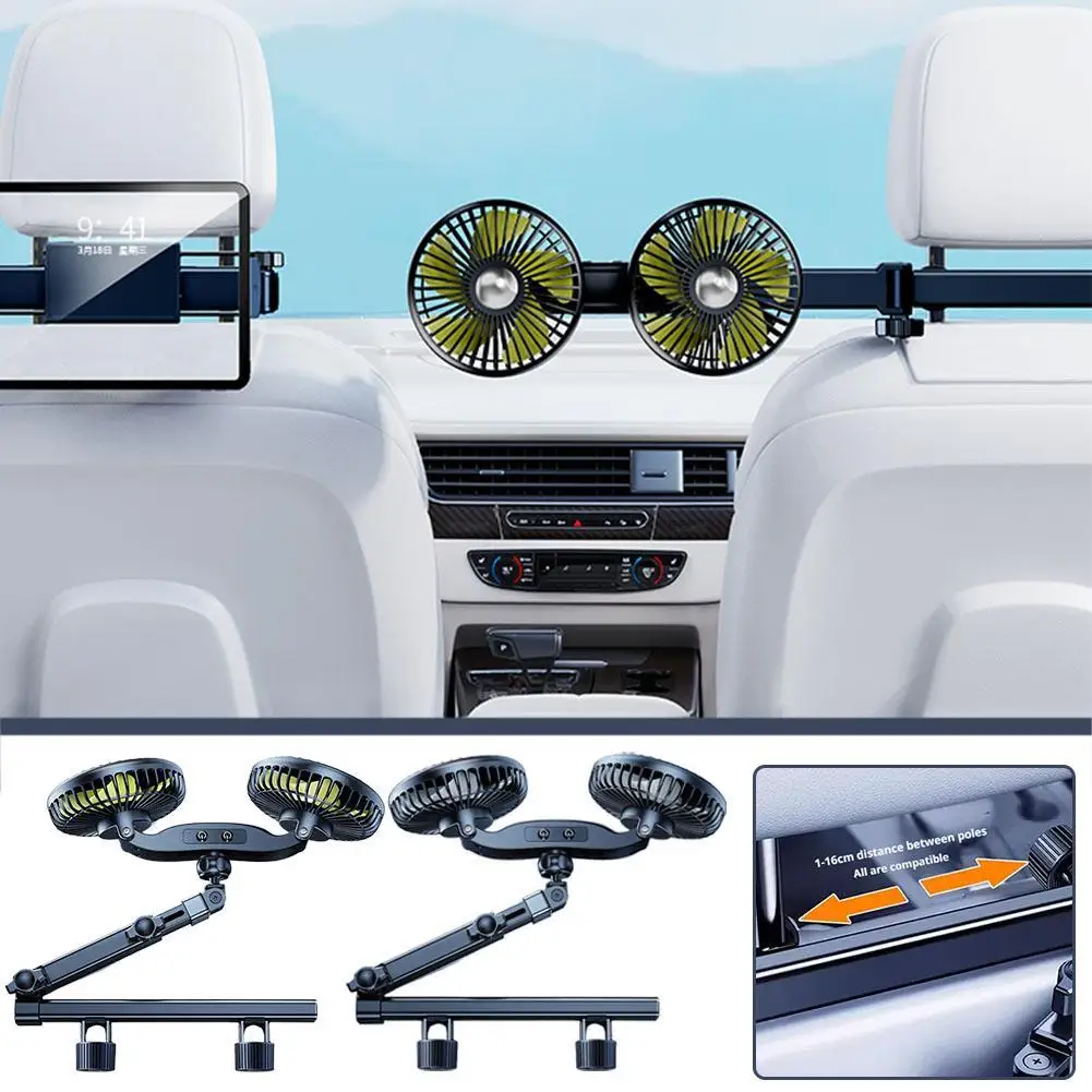 

Generic Car Fan For Backseat Car Essentials Universal Electric Cooling Fan Dual-Head Fan Mount For Rear Seat Headrest USB