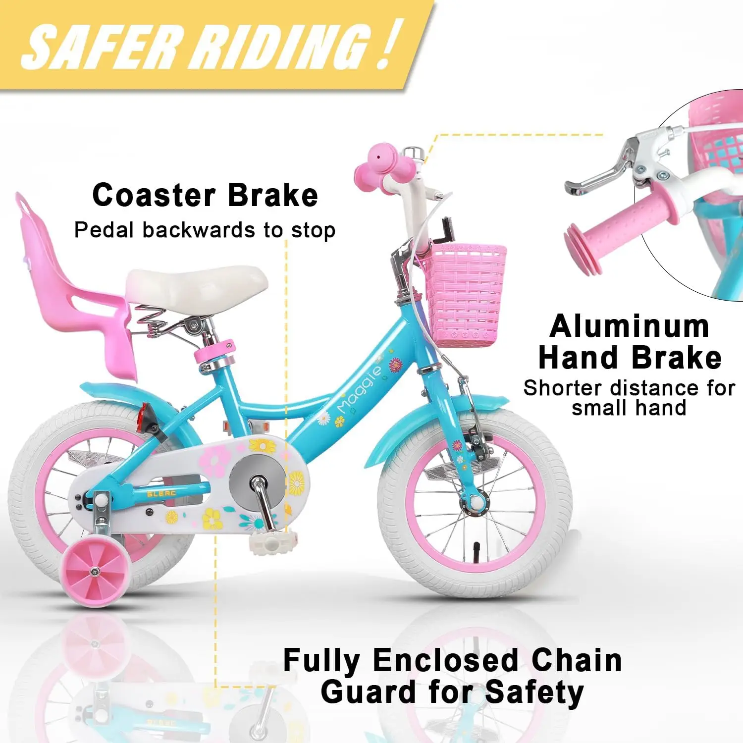 Bicicleta de estilo princesa para niñas, bici de 14 pulgadas para niños de 2 a 13 años, con asiento, cesta y tren