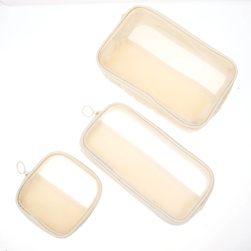 Mesh Clear Cosmetic Bags, Pequena bolsa de maquiagem preta grande, Estojo portátil para higiene pessoal, Bolsa de armazenamento de batom