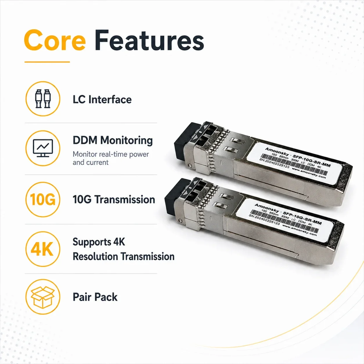 Amoonsky 10G SFP Fiber Module 10Gb/s Optical  LC 20 KM Multi-Mode Transceiver Compatible Novastar Processor LED P3.91 P2.97
