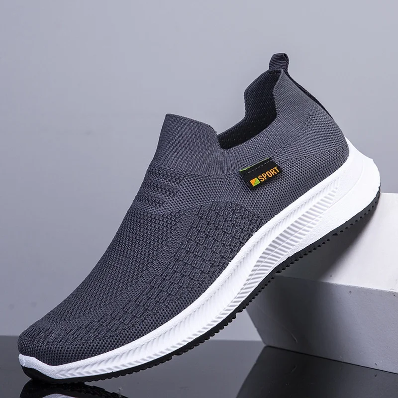Men Breathable Knit Mesh Slip On Sneakers, Lightweight Soft Comfort Outdoor Walking Running Casual Sports Shoes