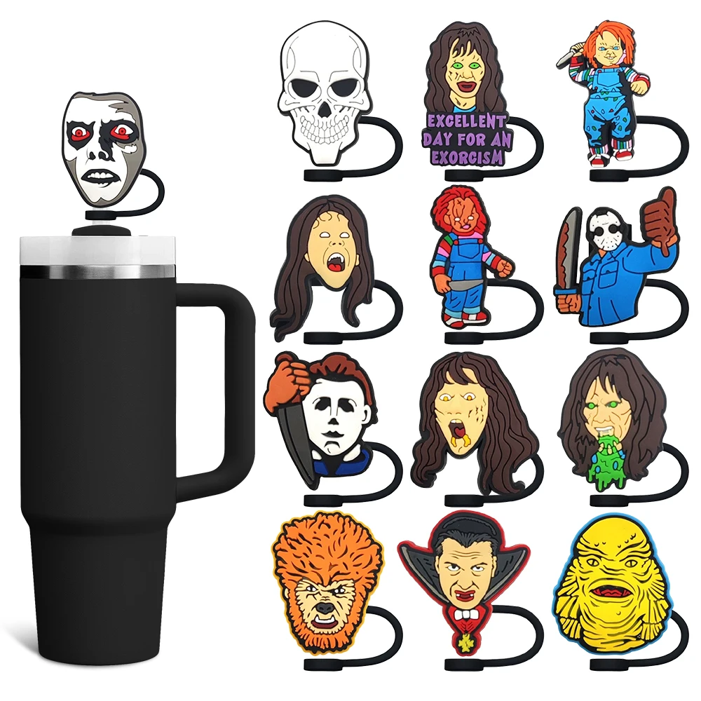 

Halloween Terror Exorcistr Straw Cover Cap 10MM Eco-friendly Straw Plug Splash Proof Drinking Cup Charms Pendent Home Party Gift